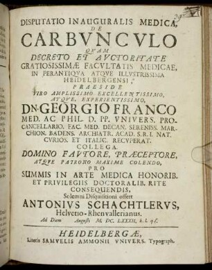 Disputatio Inauguralis Medica, De Carbunculo