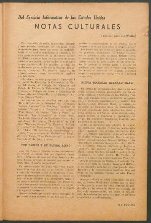 Notas culturales : Del servicio informativo de los estados unidos