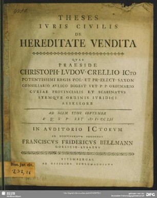Theses Iuris Civilis De Hereditate Vendita