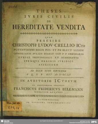 Theses Iuris Civilis De Hereditate Vendita