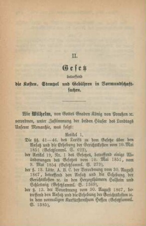 II. Gesetz betreffend die Kosten, Stempel und Gebühren in Vormundschaftssachen.