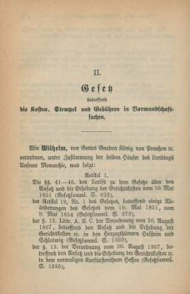 II. Gesetz betreffend die Kosten, Stempel und Gebühren in Vormundschaftssachen.
