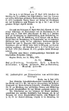 Zuständigkeit zur Dispensation von militärischen Uebungen : [I. Allgemeine Verhältnisse]