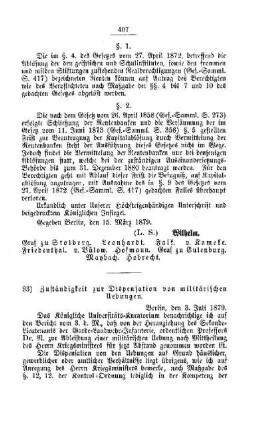 Zuständigkeit zur Dispensation von militärischen Uebungen : [I. Allgemeine Verhältnisse]