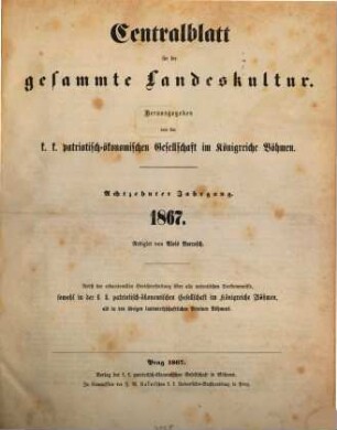 Centralblatt für die gesammte Landeskultur. 18. 1867