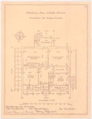 Wohnhaus Böhmer, Heidelberg: Grundriss Erdgeschoss 1:100