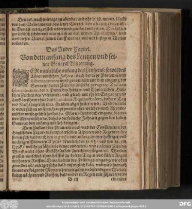 Das Ander Capitel. Von dem anfang des Lentzen vnd seiner General Witterung.