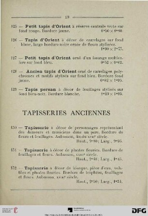 Tapisseries anciennes (Nr. 130-140)
