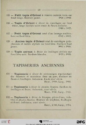 Tapisseries anciennes (Nr. 130-140)