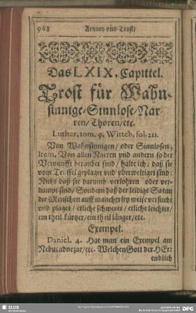 Das LXIX. Capittel. Trost für Wahnsinnige, Sinnlos, Narren, Thoren, etc.
