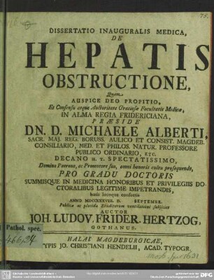 Dissertatio Inauguralis Medica, De Hepatis Obstructione