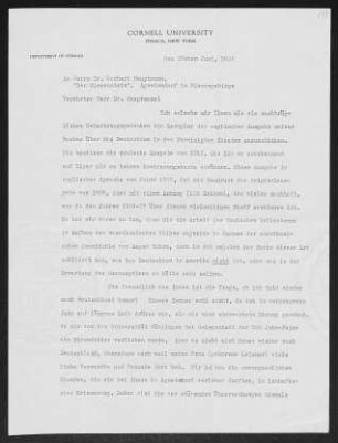 Brief von Albert Bernhard Faust von Cornell University  an Gerhart Hauptmann