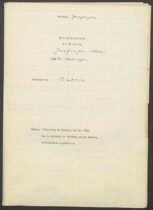 Fragebogen und Karte Jungingen, Kreis Hechingen, Hohenzollern