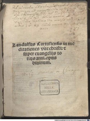 Vita Christi : mit Vorrede. P. 1-2
