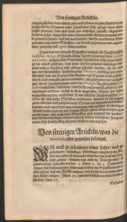Von streitigen Artickeln/ was die Antithesin oder gegenlere belanget.