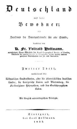 Deutschland und seine Bewohner : ein Handbuch der Vaterlandskunde ; für alle Stände