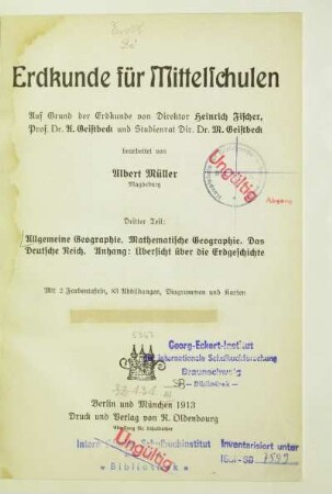 Teil 3: Allgemeine Geographie, Mathematische Geographie, Das Deutsche Reich
