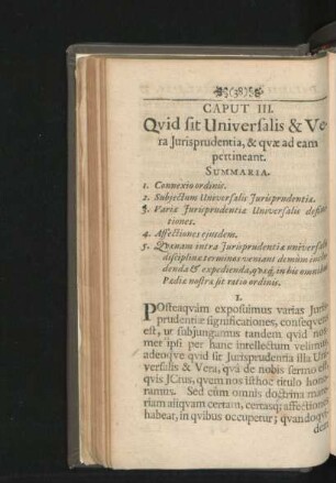 Caput III. Quid sit Universalis & Vera Iurisprudentia, & quae ad eam pertineant.