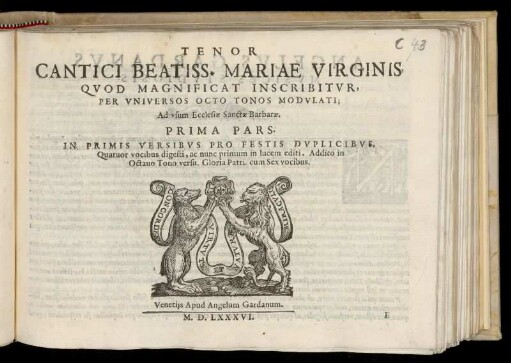 Cantici Beatiss. Mariae Virginis ... Pars prima. Tenor