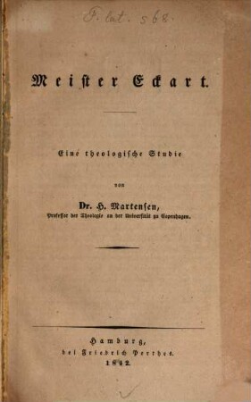 Meister Eckart : eine theologische Studie