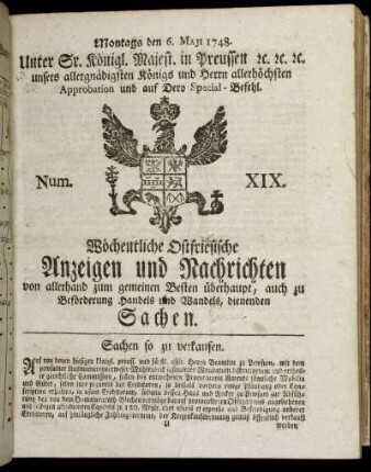 Num. XIX. Montags den 6. Maji 1748.