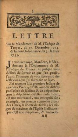 Lettre sur le mandement de M. l'evêque de Troyes