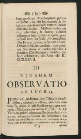 III. - Ejusdem Observatio ad Luc. II: 15.