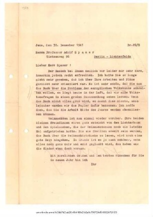 Brief von Peter Diederichs an Adolf Spamer 30.12.1941