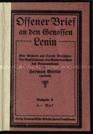 Offener Brief an Lenin als Antwort auf dessen Broschüre über den Radikalismus im Kommunismus