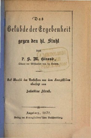 Das Gelübde der Ergebenheit gegen den hl. Stuhl