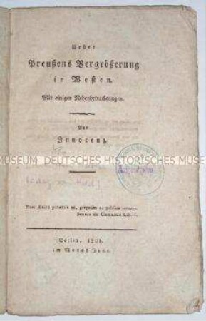 Politische Schrift über Preußen, veröffentlicht unter dem Pseudonym Innocenz