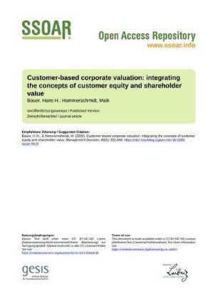 Customer-based corporate valuation: integrating the concepts of customer equity and shareholder value