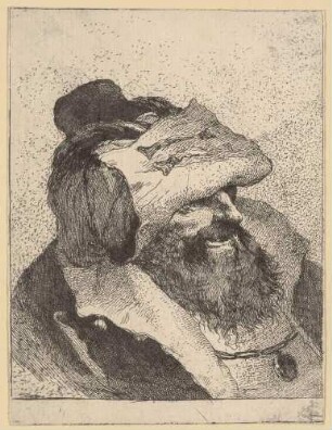 Alter Mann mit einem über die Stirn gezogenen Hut, aus der Folge "Raccolta di Teste"