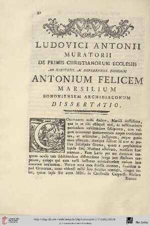 Dissertatio: De Primis Christianorum Ecclesiis. Ad Illustriss. ac Reverendiss. Dominum Antonium Felicem