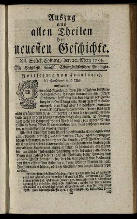 XII. Stück. Coburg, den 20. Merz. 1754.