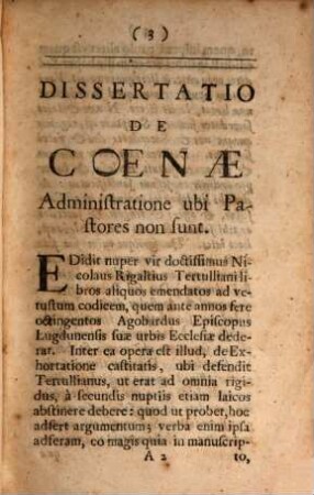 V. Cl. Hugonis Grotii De Coenæ Administratione : Ubi Pastores non sunt, Item An semper Communicandum Per Symbola? : Dissertatio Cum diversorum Responsionibus, Quarum Catalogum versa Pagina exhibebit