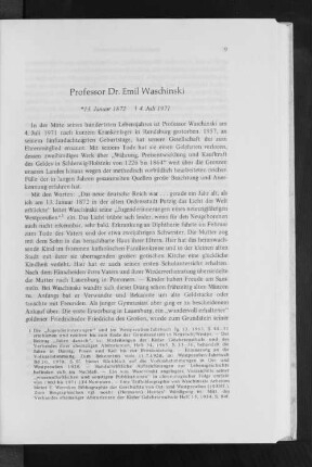 Professor Dr. Emil Waschinski : * 13. Januar 1872 + 4 Juli 1971