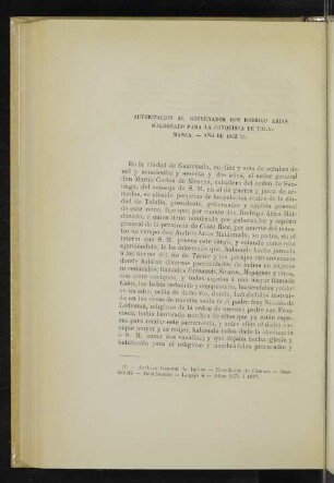 Autorización al gobernador don Rodrigo Arias Maldonado para la conquista de Talamanca. - Año de 1662 (1).