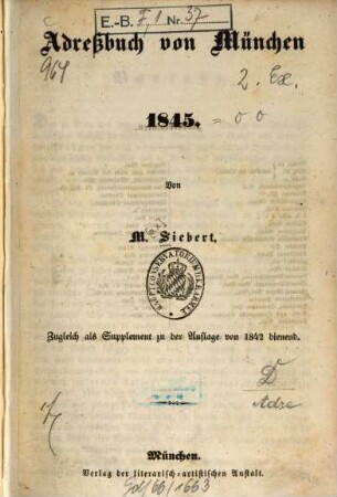 Adreßbuch für München. 1845