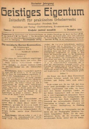 Nummer 5 (1. Dezember 1909)