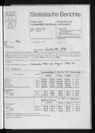 Bauhauptgewerbe September 1990 : Lfd. Nr. 45