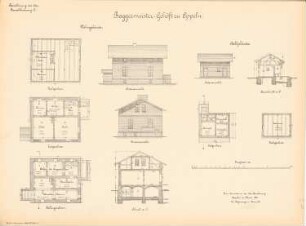 Kanalisierung der Oder Schleuse, Oppeln: Baggermeistergehöft: Ansichten, Grundrisse, Schnitte 1:100