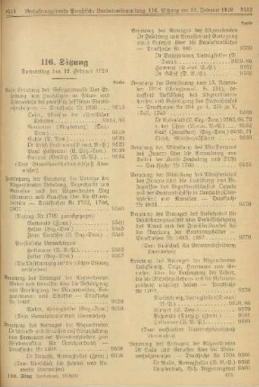 116. Sitzung. Donnerstag den 19. Februar 1920