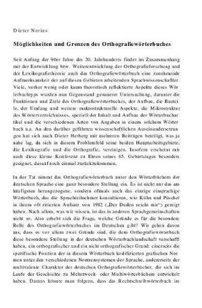 Möglichkeiten und Grenzen des Orthografiewörterbuches