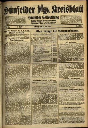 Erste Ausgabe vom Samstag, den 06. Juni 1931.