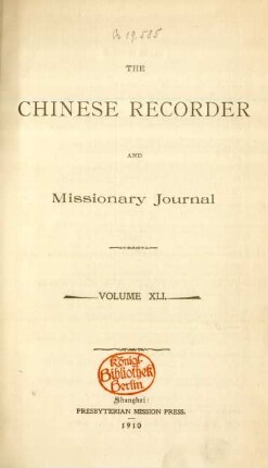 41.1910: The Chinese recorder and missionary journal