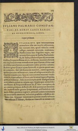 Iuliani Palmarii Constantini De Morsu Canis Rabidi Et Hydrophobia