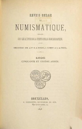 Revue belge de numismatique. 51. 1895