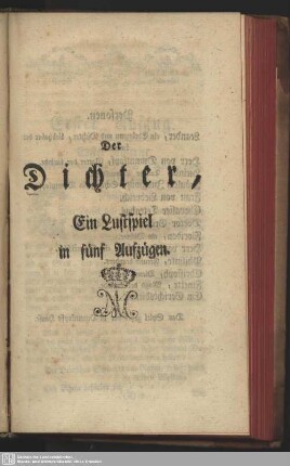 Der Dichter : Ein Lustspiel in fünf Aufzügen