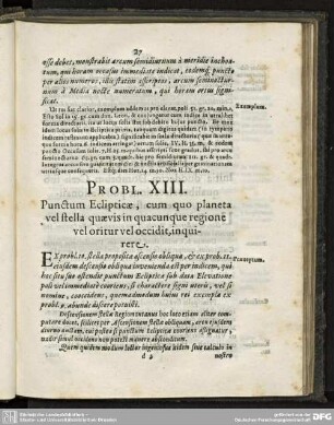 PROBL. XIII. Punctum Eclipticae, cum quo planeta vel stella quaevis quacunque regione vel oritur vel occidit, inquirere.